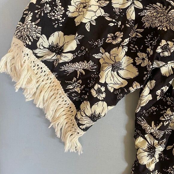 Black Swimsuit Cover with White Floral & Ruffles - Size XL - Picture 3 of 5